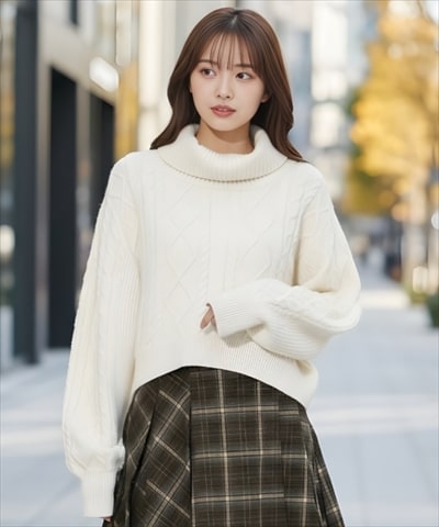 ラメケーブルタートルニットプルオーバー