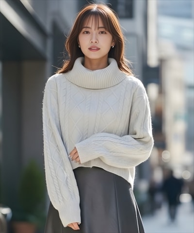 ラメケーブルタートルニットプルオーバー