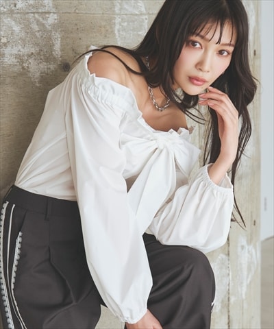 ドロストボウタイ2WAYブラウス