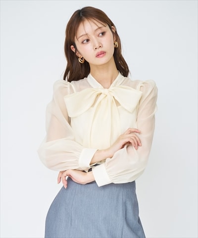 シアーボウタイブラウス