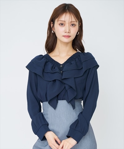 シャーリングフリルブラウス