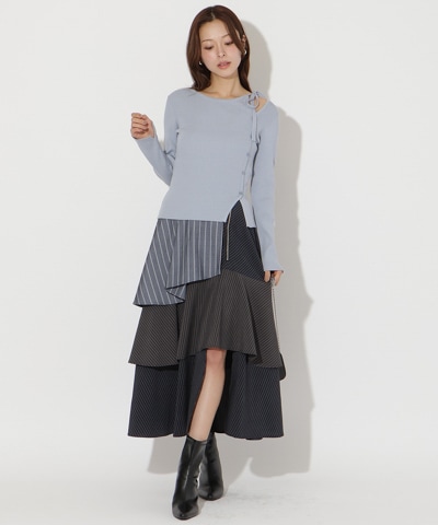 ストライプパッチワークスカート(S ネイビー): AND COUTURE｜公式