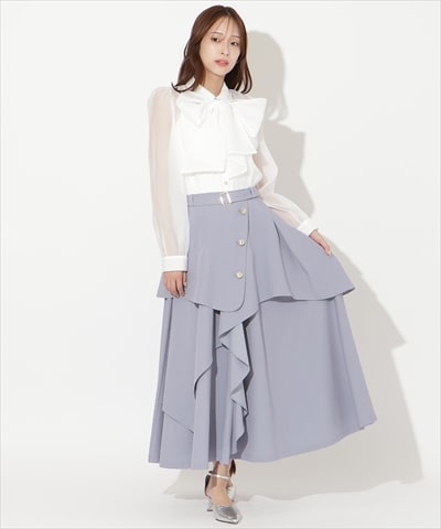 ベルト付きレイヤードデザインフレアスカート