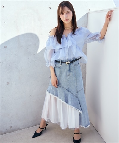 【先行予約受付中】チュール切替デニムスカート