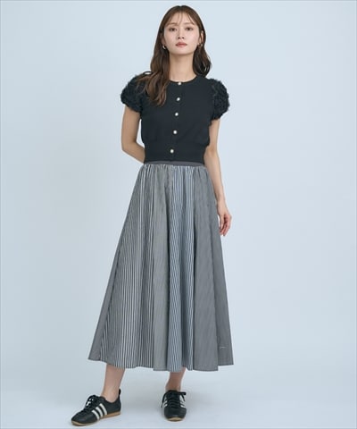 サッカーストライプ柄組み合わせロングスカート