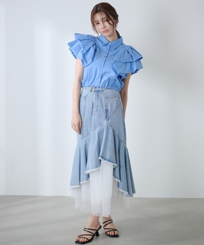 【8/7(金)20時発売】チュールレイヤードデニムスカート