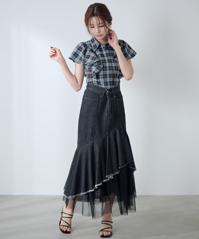 【8/7(金)20時発売】チュールレイヤードデニムスカート