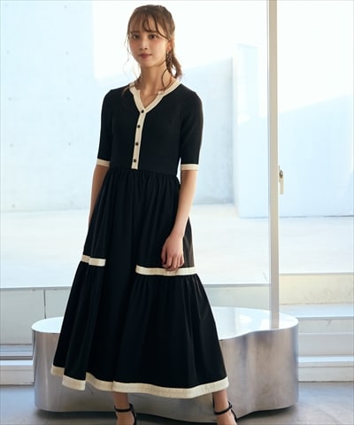 【3/12(木)発売】ラメ入り配色ドッキングワンピース