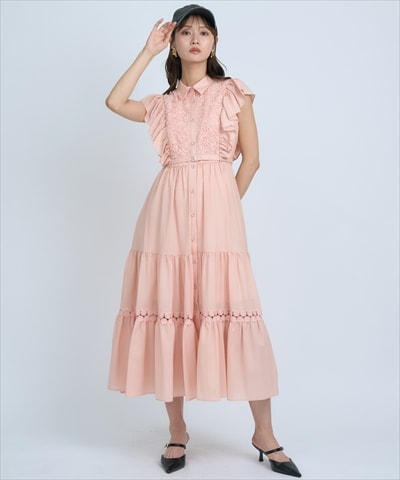 レースフリルシャツワンピース