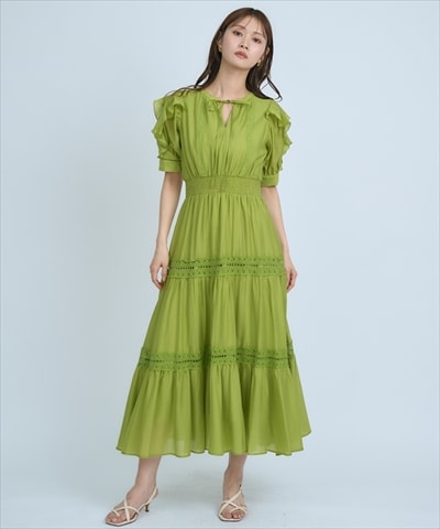 フリルスリーブレースティアードワンピース