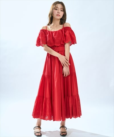 レースオフショルティアードワンピース