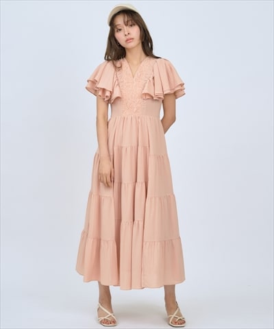 【先行予約受付中】Vネック襟レースティアードワンピース
