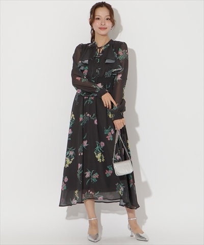 【先行予約受付中】フリルケープフラワープリントワンピース