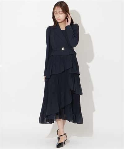 ジャケットレイヤードプリーツワンピース