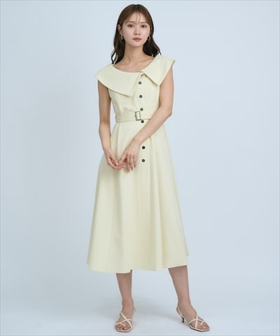 アシメビックカラー前ボタンワンピース