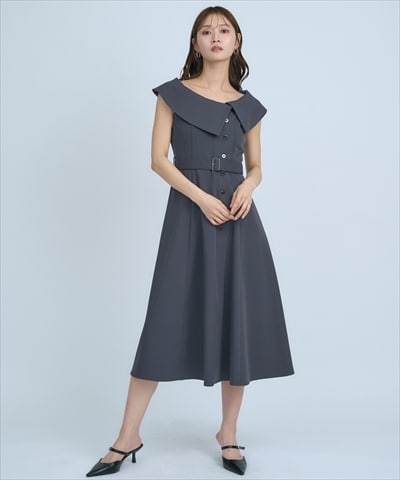 アシメビックカラー前ボタンワンピース