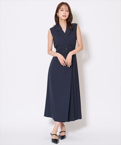 【先行予約受付中】アシメプリーツロングジレワンピース