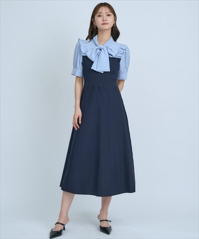 ニットビスチェ風ボウタイワンピース