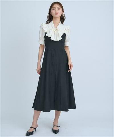 ニットビスチェ風ボウタイワンピース