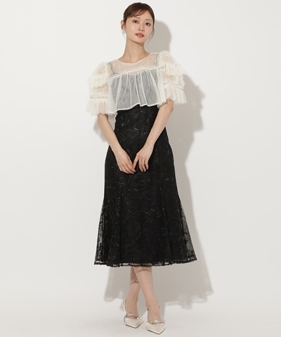 先行予約受付中】チュールフリルブラウス×レースキャミソールドレス(F