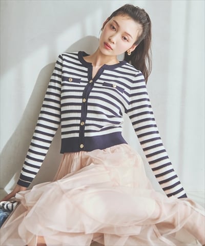 ラメボーダーニットカーディガン