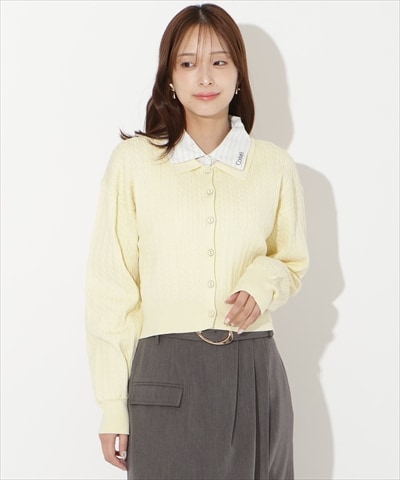 シャツレイヤード風ケーブルカーディガン