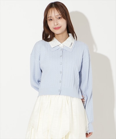 シャツレイヤード風ケーブルカーディガン