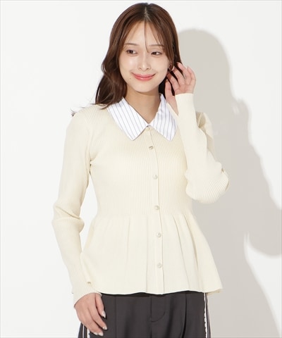 シャツ襟付きペプラムニットプルオーバー