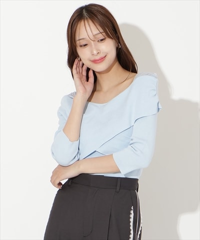 7分袖クロスネックニットプルオーバー