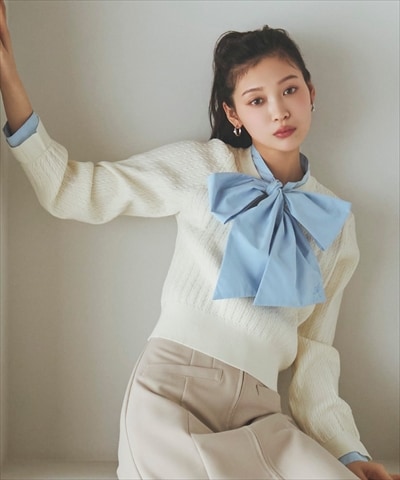 ボウタイニットプルオーバー