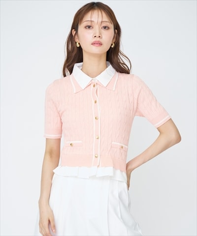 【先行予約受付中】配色シャツ襟ペプラムニットプルオーバー