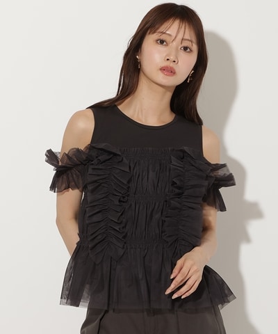 チュールレイヤードノースリーブＴシャツ