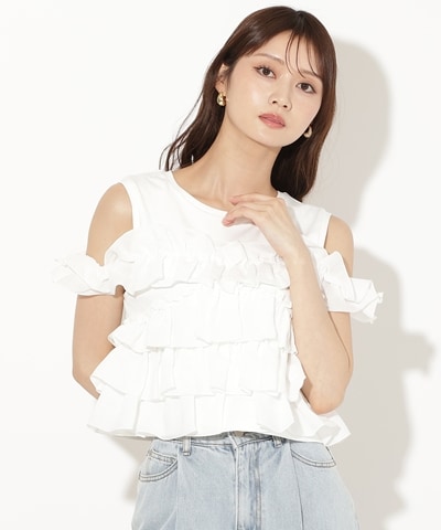 ティアードフリルコンビノースリーブＴシャツ