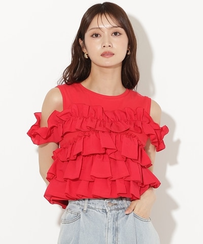 ティアードフリルコンビノースリーブＴシャツ