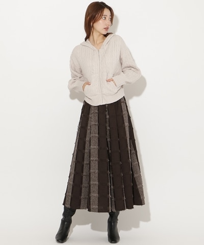 フリンジチェックジャガードロングスカート