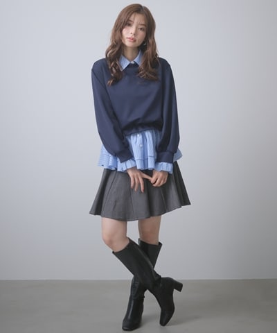 ベルト付きフレアミニスカート