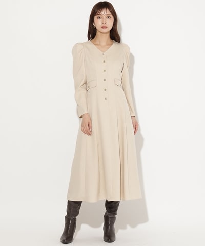 【先行予約受付中】Vネックパフスリーブワンピース