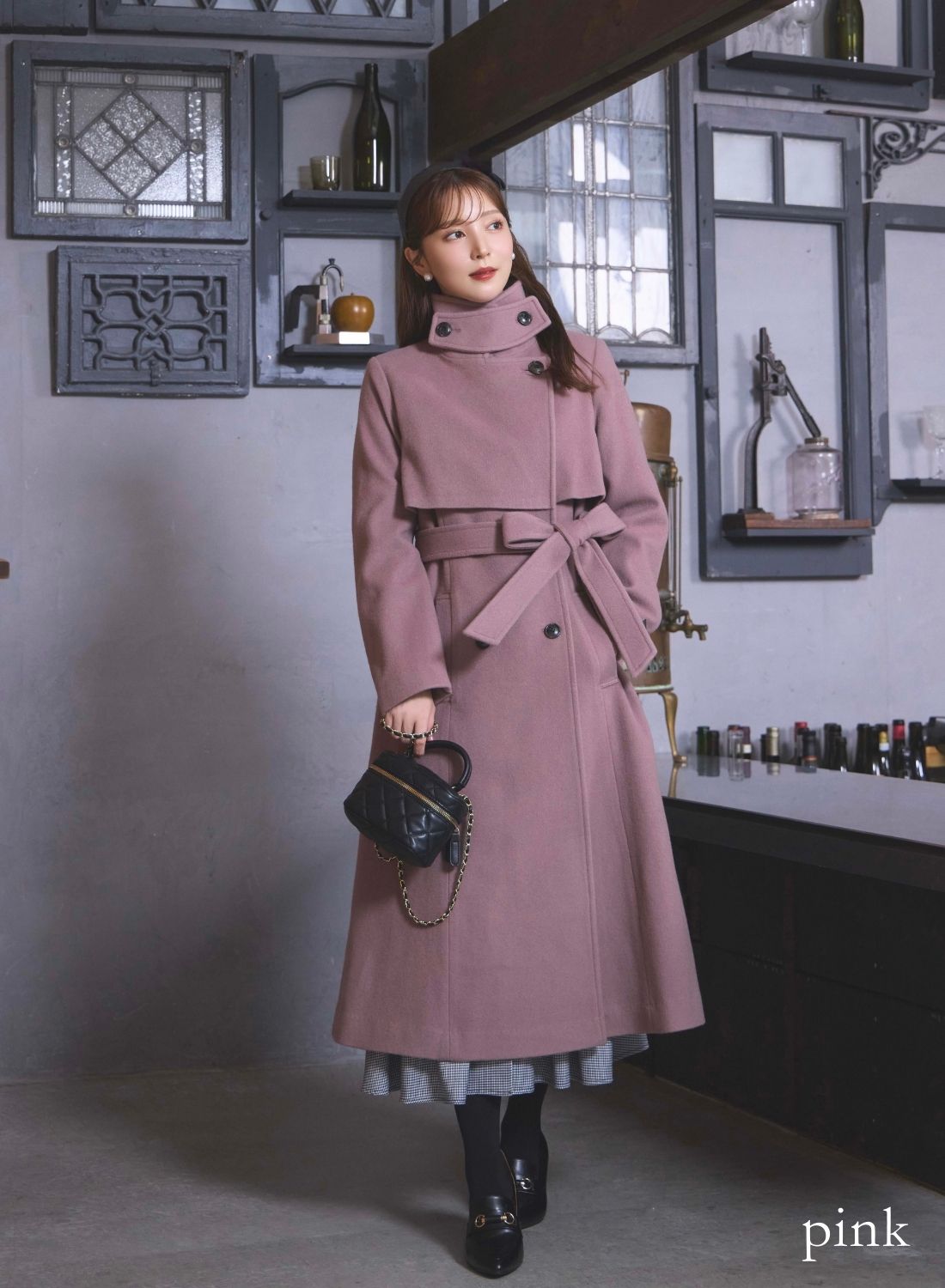 STAND NECK LONG WOOL COAT