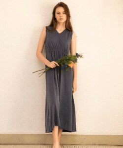 プリーツコンビデニムキャミワンピース