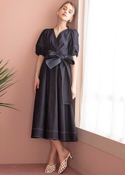 【カシュクールデニムワンピース】