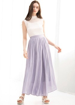 【シャイニーサテンプリーツワイドパンツ】