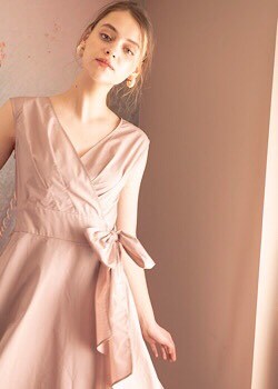 【タイプライターサイドリボンカシュクールワンピース】