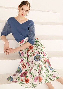 【ボタニカル柄フレアプリント】