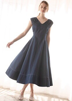 【ヨークレース切り替えデニムワンピース】