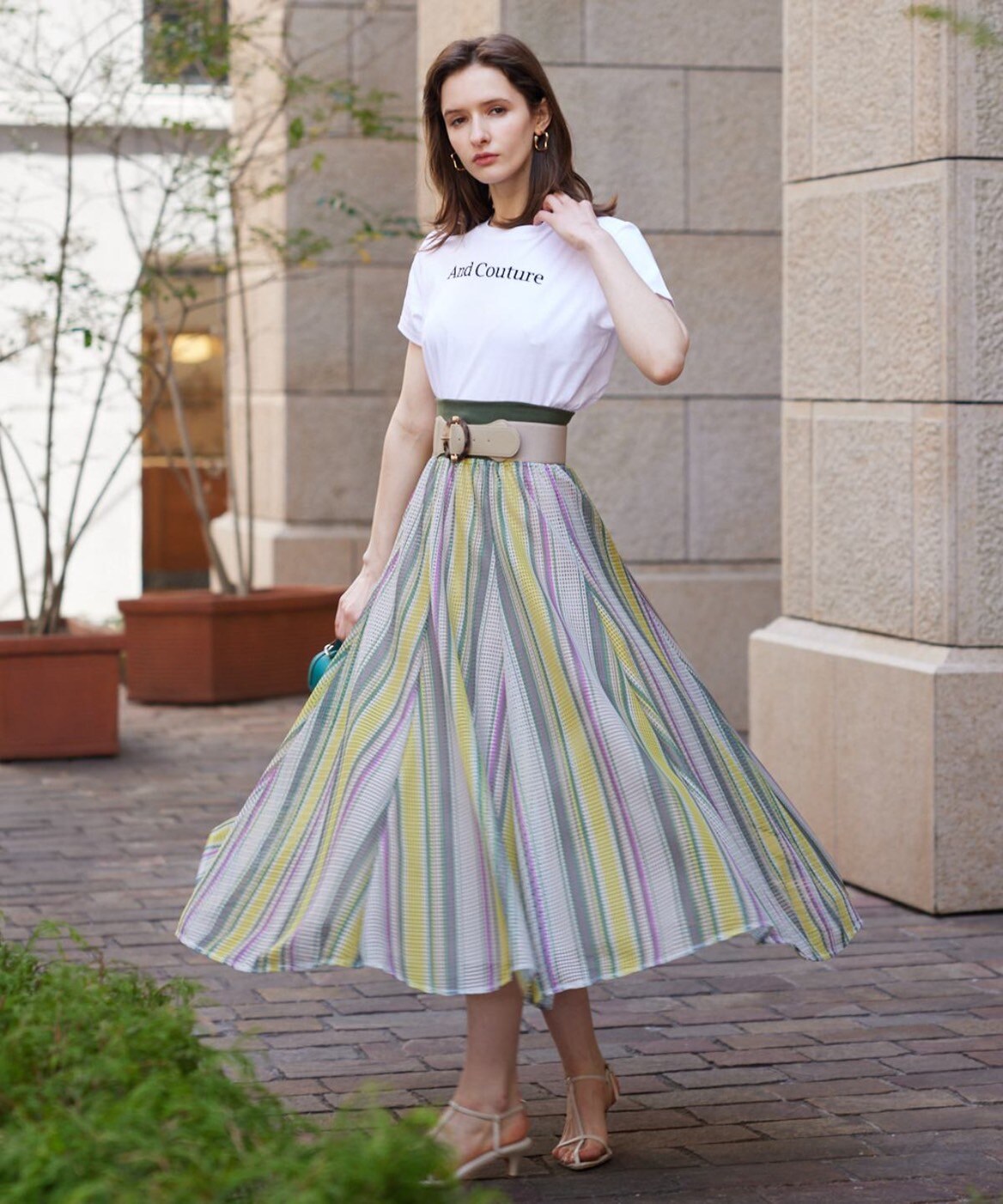 メッシュダークストライプロングスカート
        