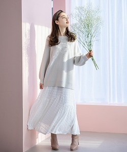 シャギーニット×レーススカート