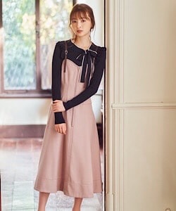 【配色ステッチジャンパースカート】