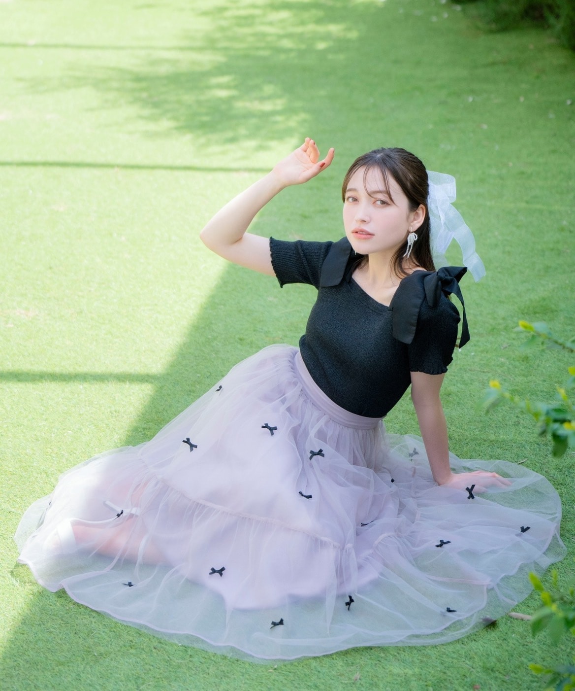 リボンデザインチュールスカート