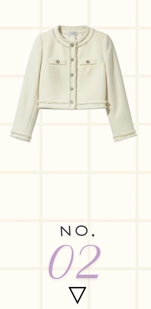 Collarless Fringe Tweed Jacket