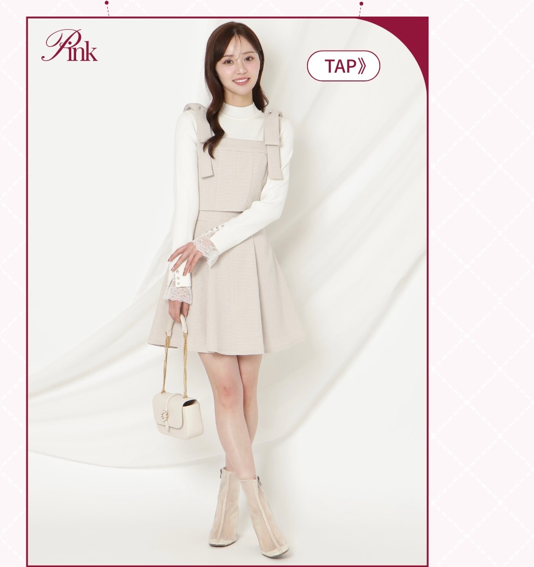 リボンショルダービスチェ ハイウエストフレアスカート ハイウエストフレアミニスカート PINK